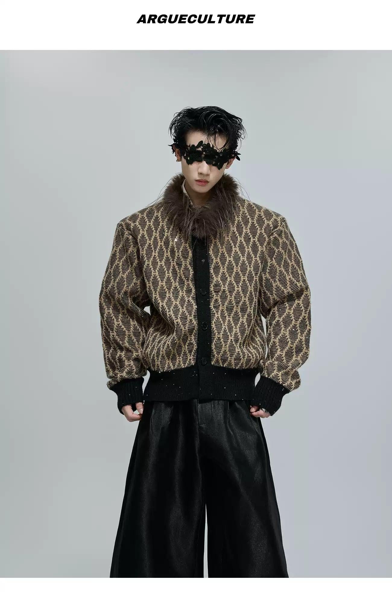 Faux Fur Neck Patterned Jacket Korean Street Fashion Jacket By Argue Culture Shop Online at OH Vault