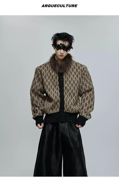 Faux Fur Neck Patterned Jacket Korean Street Fashion Jacket By Argue Culture Shop Online at OH Vault