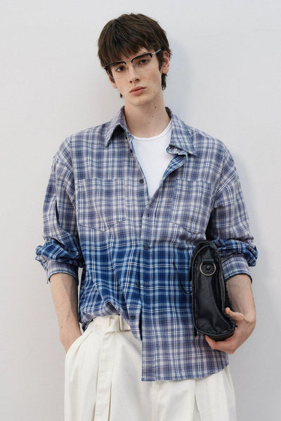 Tie-Dyed Checkered L/S Shirt Korean Street Fashion Shirt By MaxDstr Shop Online at OH Vault
