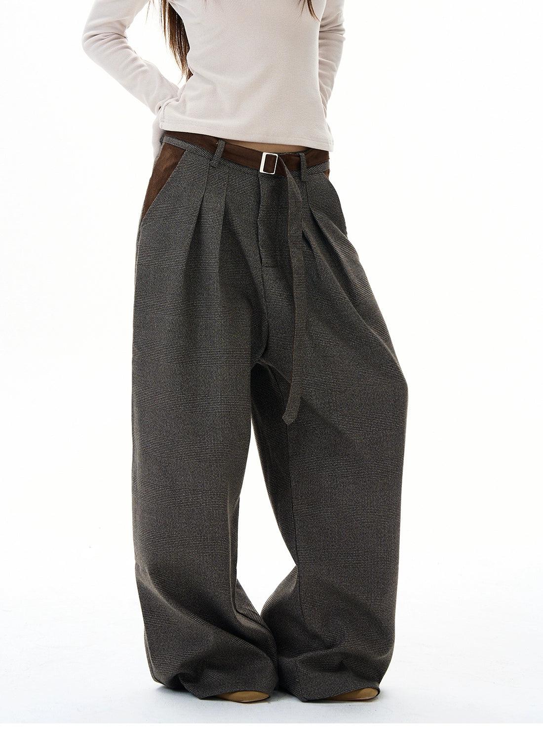 Pleated Belt Strap Plaid Trousers Korean Street Fashion Trousers By 77Flight Shop Online at OH Vault