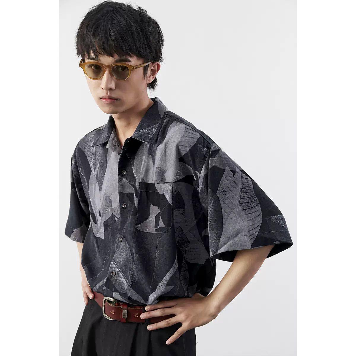 Abstract Leaves Detail Shirt Korean Street Fashion Shirt By Mentmate Shop Online at OH Vault
