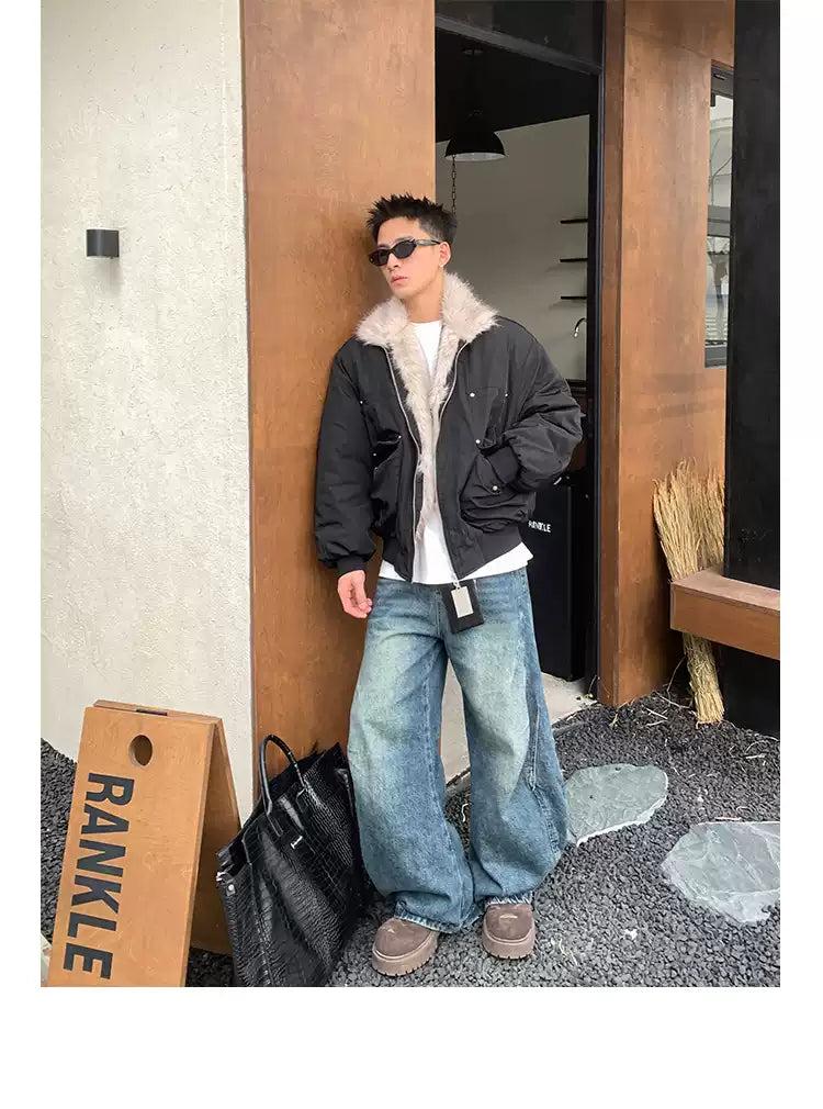 Fur-Trim Contrast Bomber Jacket Korean Street Fashion Jacket By Poikilotherm Shop Online at OH Vault