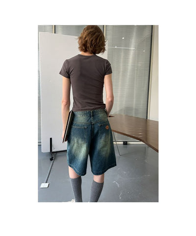 Thigh Faded Denim Shorts Korean Street Fashion Shorts By UMAMIISM Shop Online at OH Vault