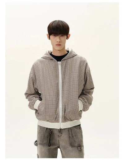 Houndstooth Reversible Zip-Up Hoodie Korean Street Fashion Hoodie By A PUEE Shop Online at OH Vault