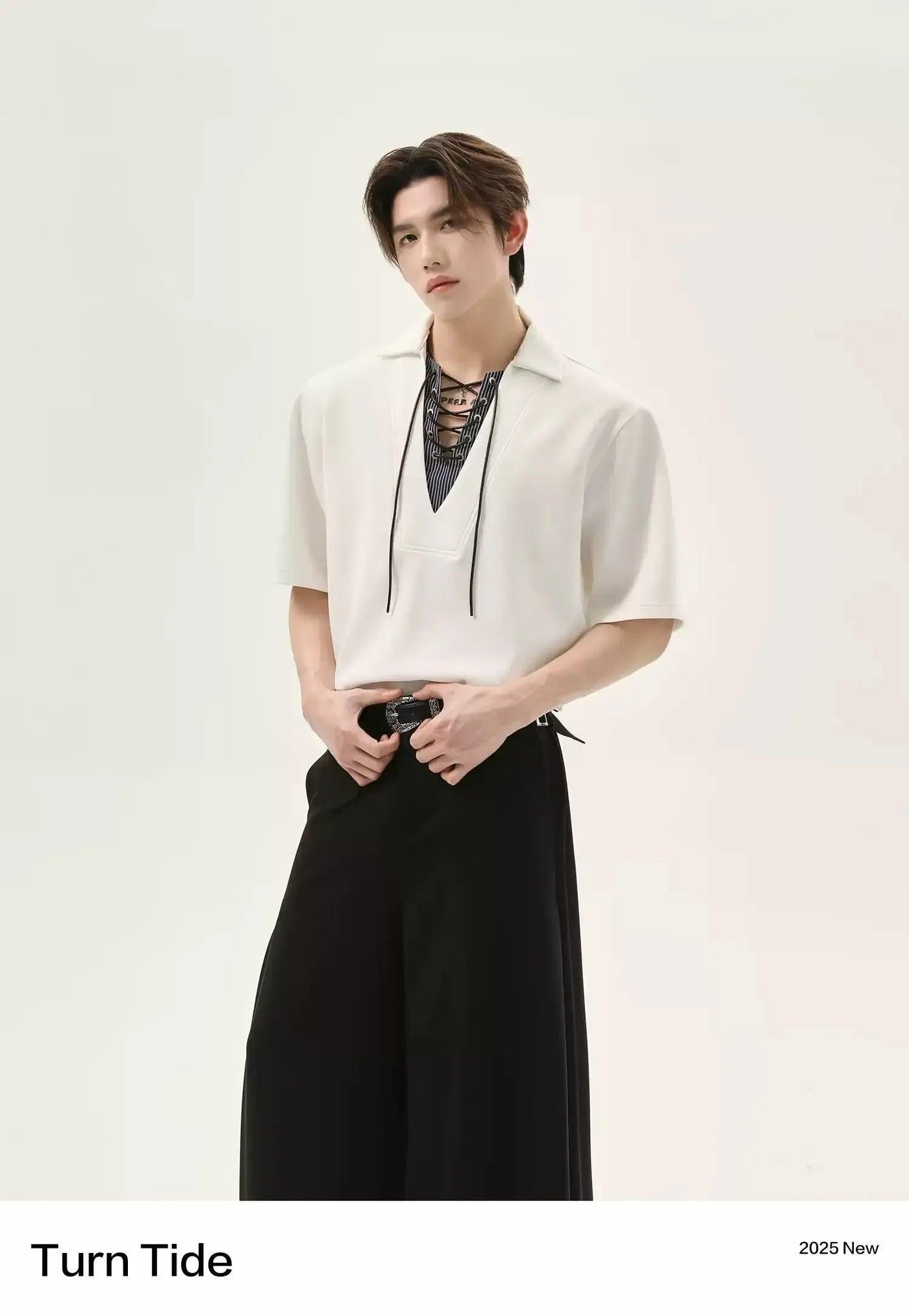 Casual Lace-Up Polo Korean Street Fashion Polo By Turn Tide Shop Online at OH Vault