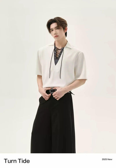 Casual Lace-Up Polo Korean Street Fashion Polo By Turn Tide Shop Online at OH Vault