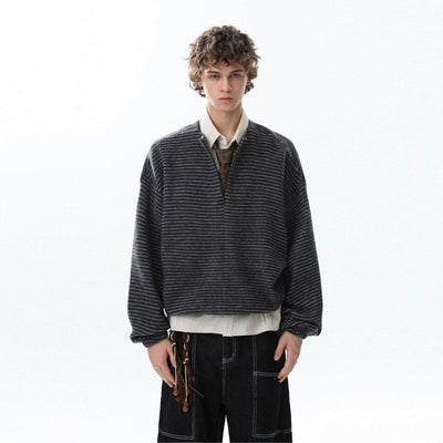 Thin Striped Clean Fit Half-Zip Korean Street Fashion Half-Zip By Mr Nearly Shop Online at OH Vault