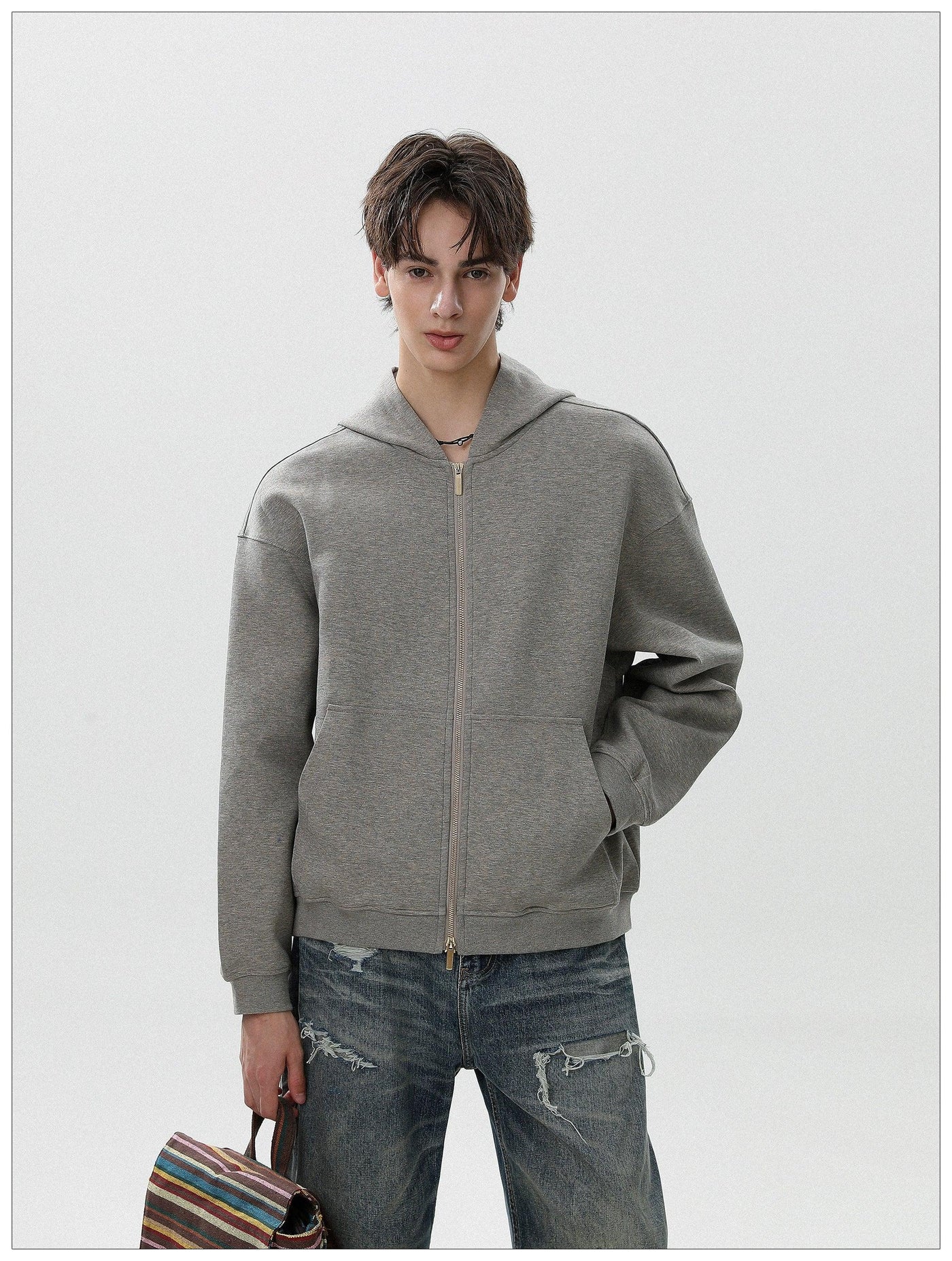Dual-End Zip-Up Hoodie Korean Street Fashion Hoodie By Mr Nearly Shop Online at OH Vault