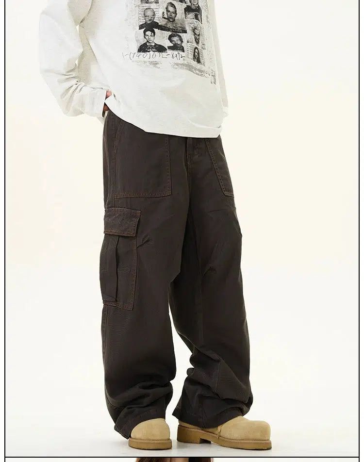 Faded Oversized Pocket Cargo Pants Korean Street Fashion Pants By 77Flight Shop Online at OH Vault