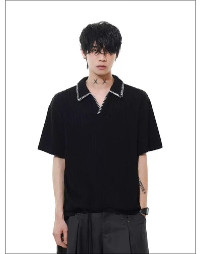 Contrast Stitched Collar Polo Korean Street Fashion Polo By Mr Nearly Shop Online at OH Vault