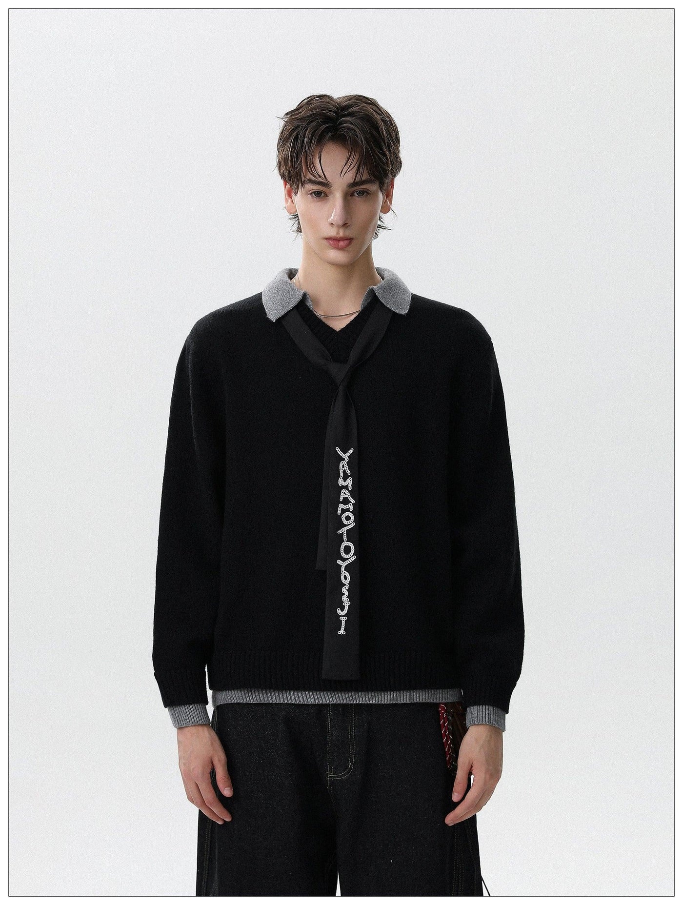 Layered Contrast Sweater Korean Street Fashion Sweater By Mr Nearly Shop Online at OH Vault