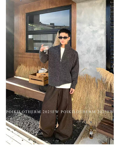 Stand Collar Textured Knit Jacket Korean Street Fashion Jacket By Poikilotherm Shop Online at OH Vault