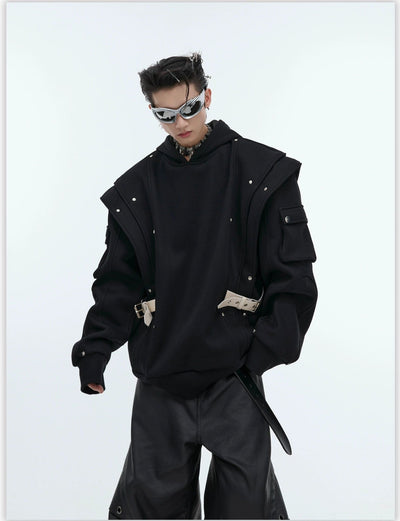 Heavy Buckled & Buttons Hoodie Korean Street Fashion Hoodie By Argue Culture Shop Online at OH Vault