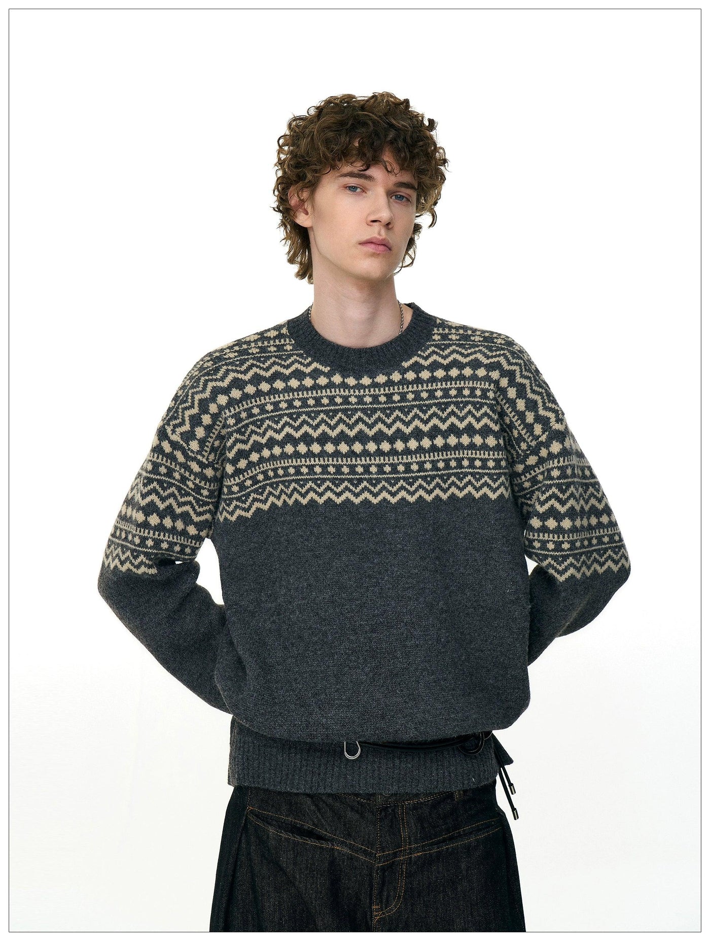 Contrast Tribal Detail Sweater Korean Street Fashion Sweater By Mr Nearly Shop Online at OH Vault