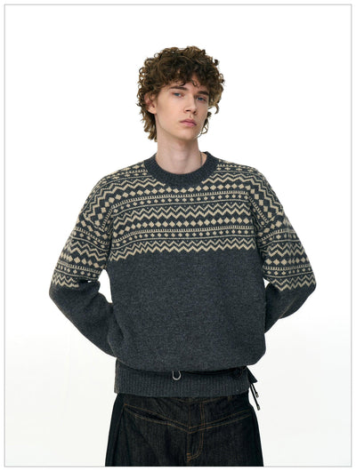 Contrast Tribal Detail Sweater Korean Street Fashion Sweater By Mr Nearly Shop Online at OH Vault