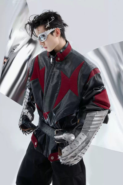 Blade Spliced PU Leather Jacket Korean Street Fashion Jacket By Argue Culture Shop Online at OH Vault