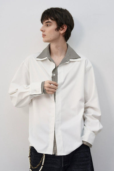 Layered Collar Edge L/S Shirt Korean Street Fashion Shirt By MaxDstr Shop Online at OH Vault