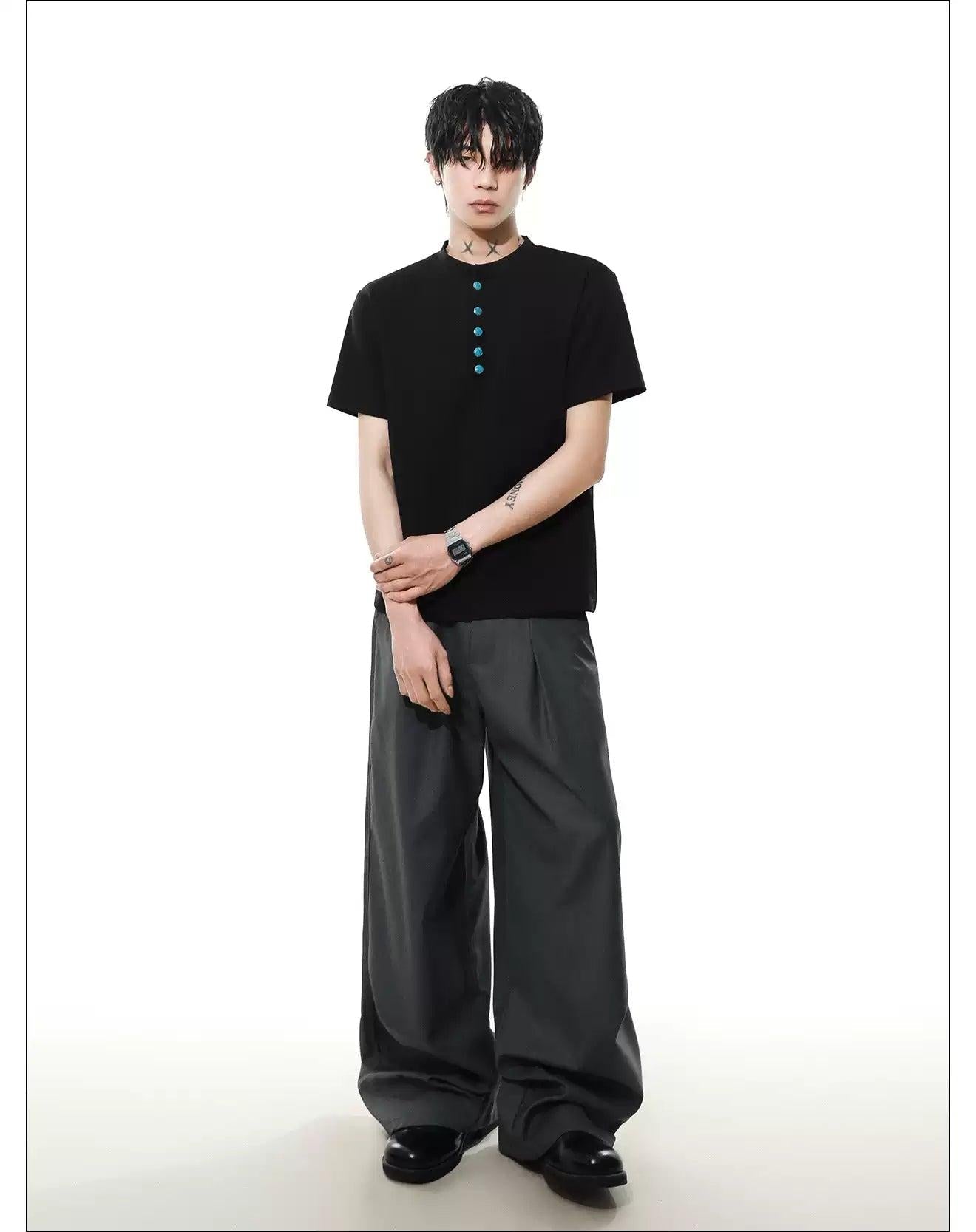 Contrast Buttons T-Shirt Korean Street Fashion T-Shirt By Mr Nearly Shop Online at OH Vault