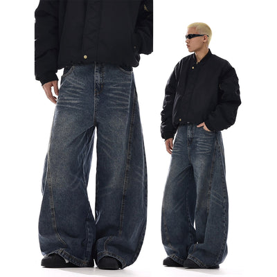 Washed Curved Seam Wide Jeans Korean Street Fashion Jeans By MEBXX Shop Online at OH Vault