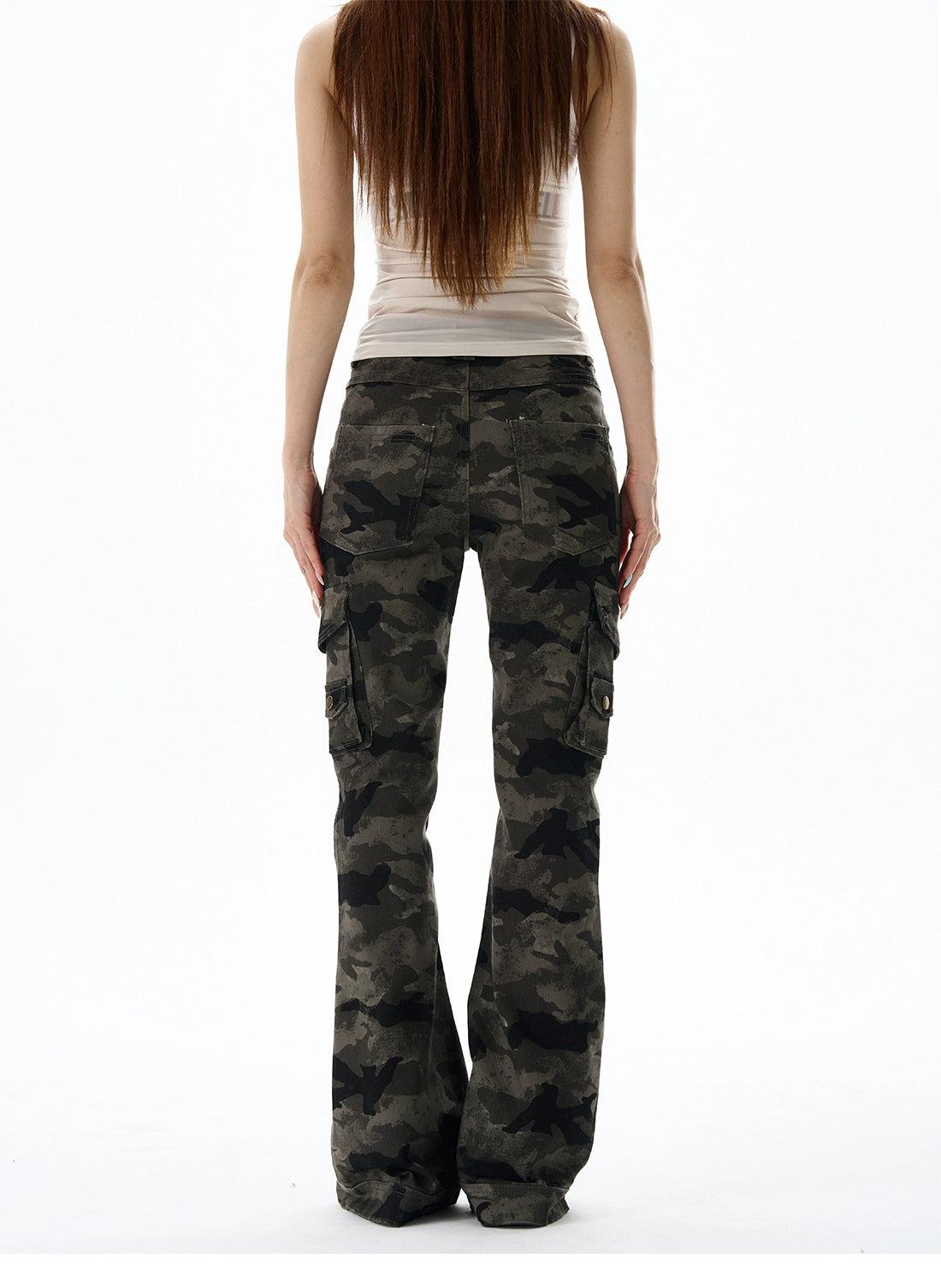 Camouflage Cargo Flared Jeans Korean Street Fashion Jeans By 77Flight Shop Online at OH Vault