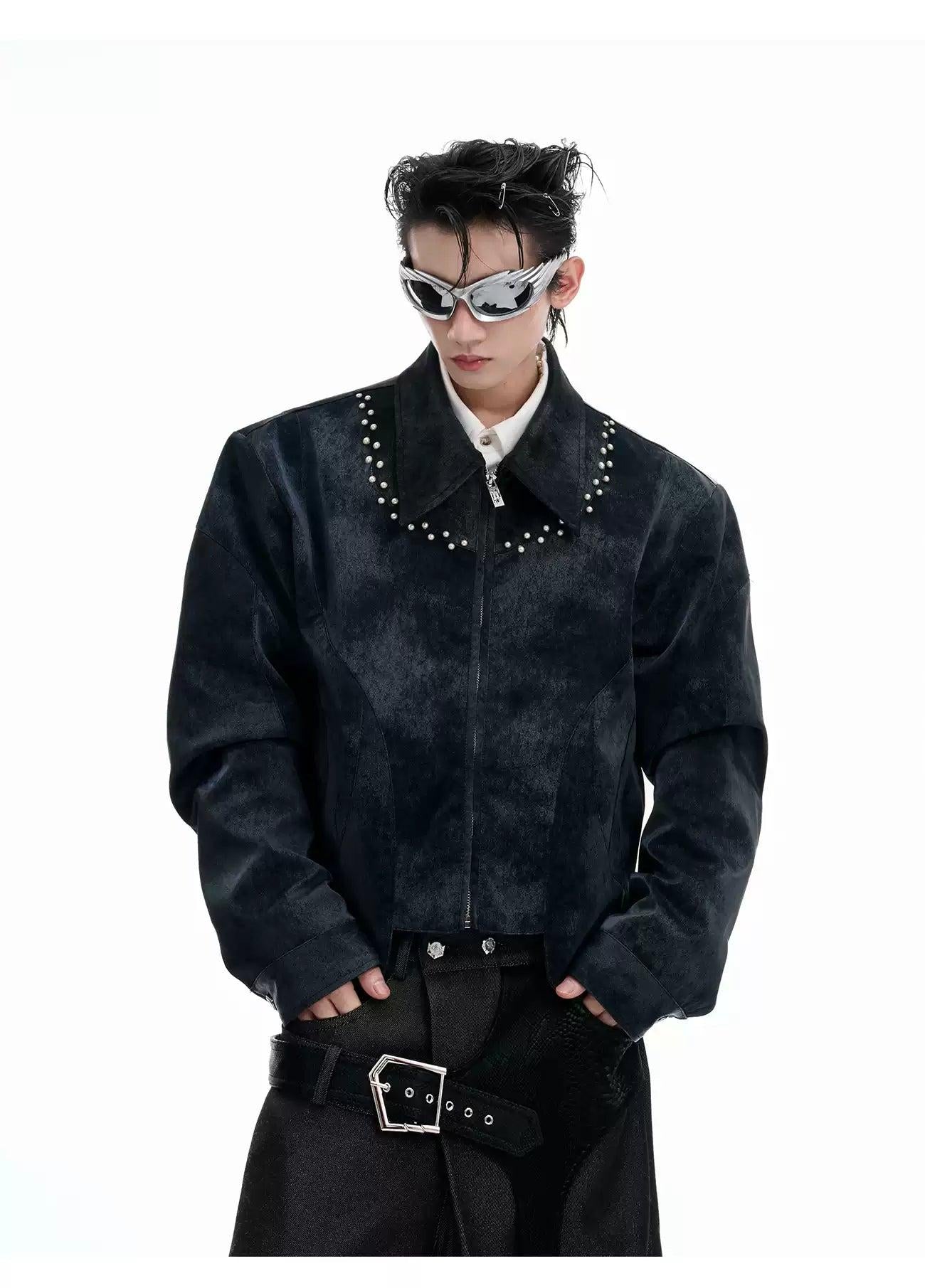 Tie-Dye Pearl Embellished Jacket Korean Street Fashion Jacket By Argue Culture Shop Online at OH Vault