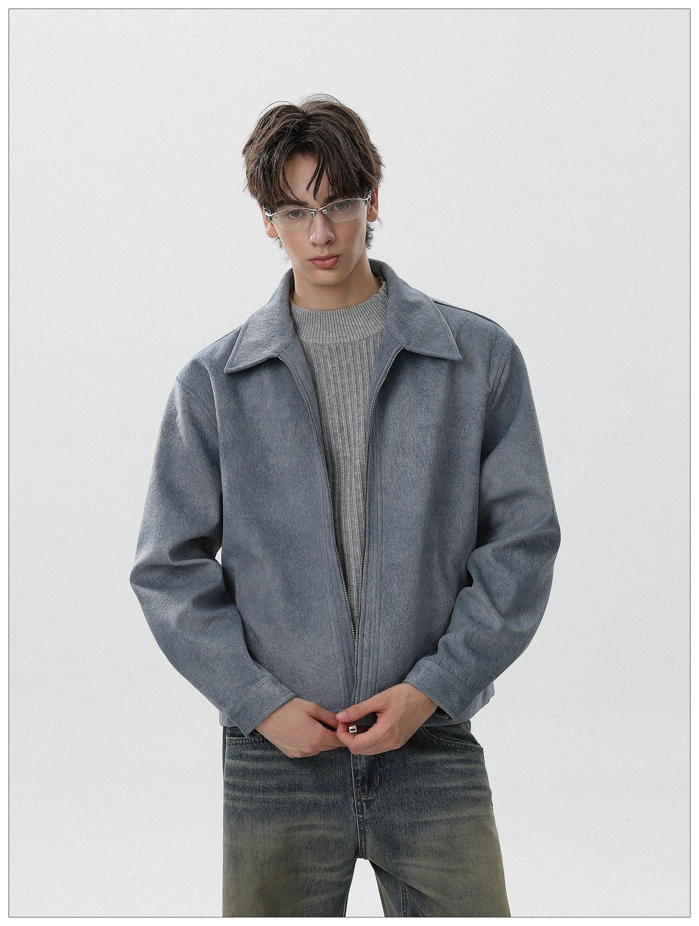 Brushed Textured Zip-Up Jacket Korean Street Fashion Jacket By Mr Nearly Shop Online at OH Vault