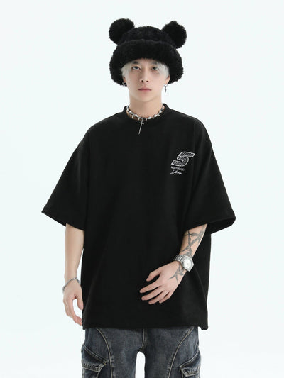 Stitched Logo Suede T-Shirt Korean Street Fashion T-Shirt By INS Korea Shop Online at OH Vault