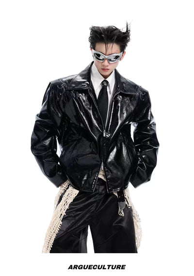 Double Zip Shiny PU Leather Jacket Korean Street Fashion Jacket By Argue Culture Shop Online at OH Vault