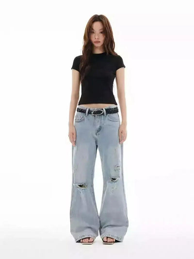 Ripped Hole Flared Jeans Korean Street Fashion Jeans By Funky Fun Shop Online at OH Vault