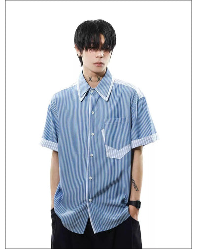 Contrast Vertical Stripes Shirt Korean Street Fashion Shirt By Mr Nearly Shop Online at OH Vault
