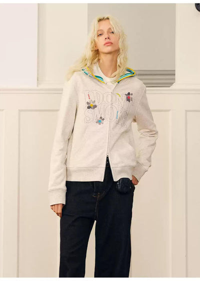 Plaid Flower Dual-End Zipped Hoodie Korean Street Fashion Hoodie By Donsmoke Shop Online at OH Vault