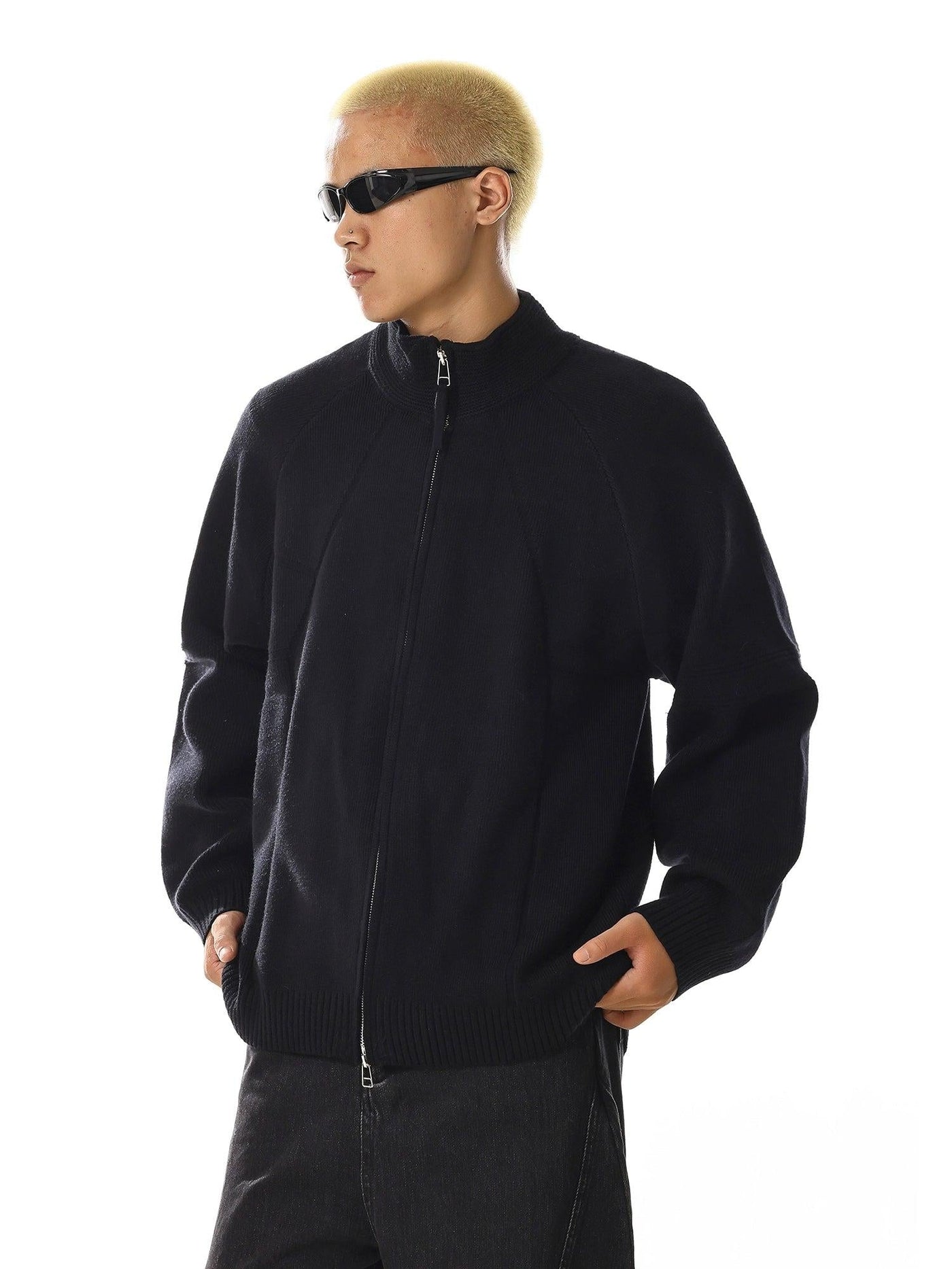 Ribbed Cuffs Raglan Sleeves Knit Jacket Korean Street Fashion Jacket By MEBXX Shop Online at OH Vault