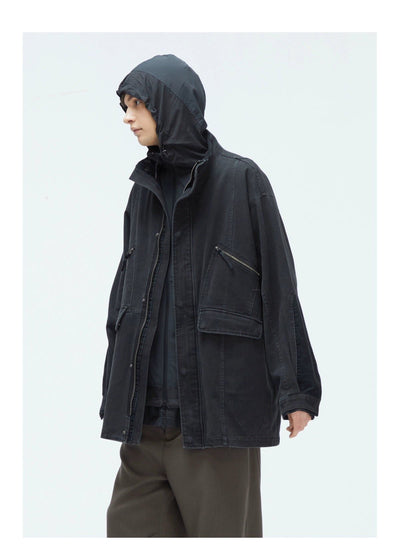 Multi-Pocket Workwear Denim Jacket Korean Street Fashion Jacket By Decesolo Shop Online at OH Vault