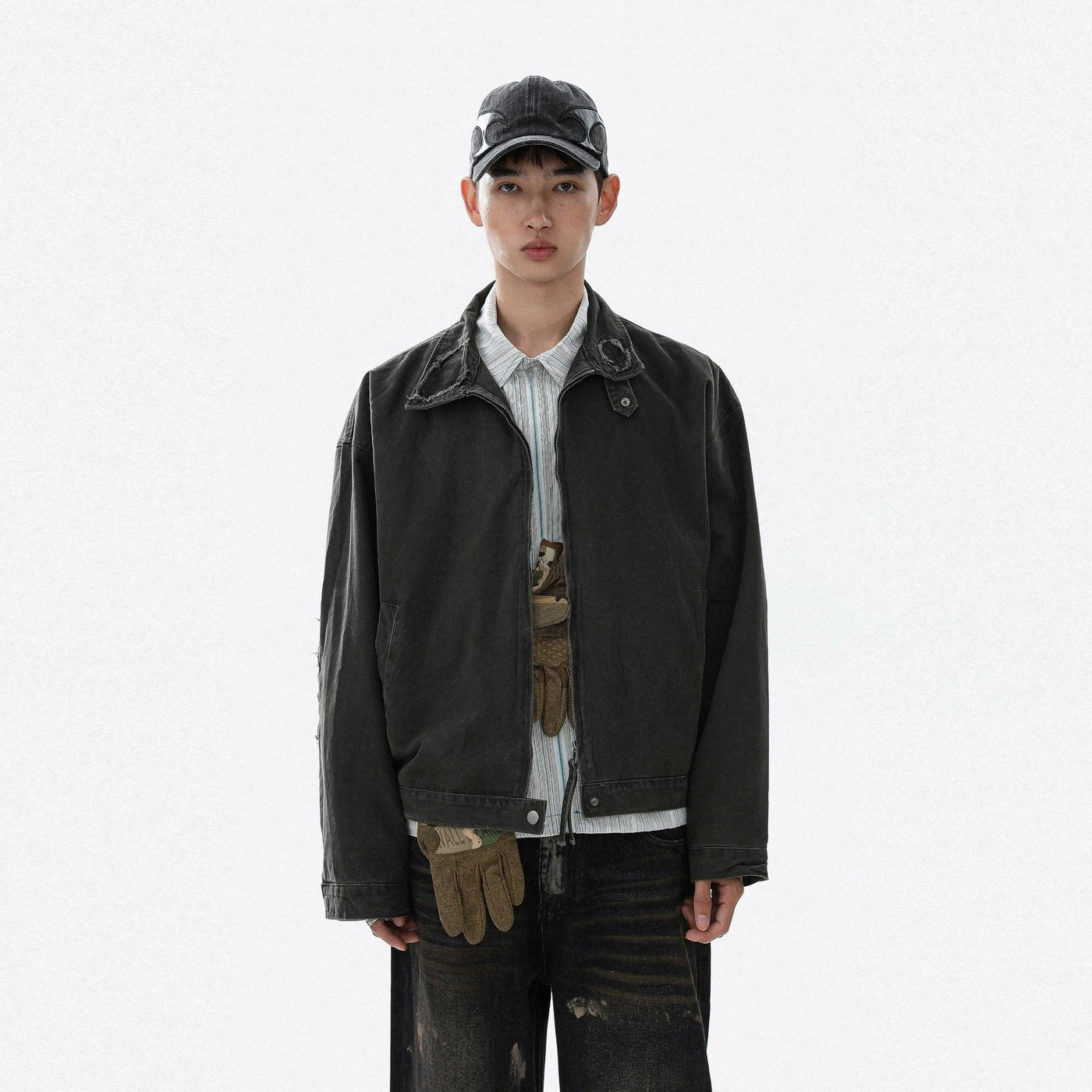 Faded Wash Zipped Denim Jacket Korean Street Fashion Jacket By Mr Nearly Shop Online at OH Vault