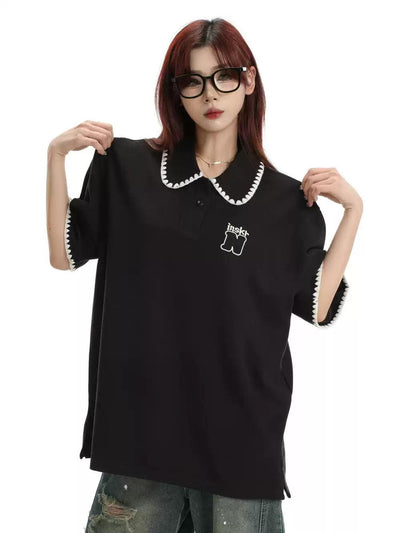 Stitched End Lines Polo Korean Street Fashion Polo By INS Korea Shop Online at OH Vault