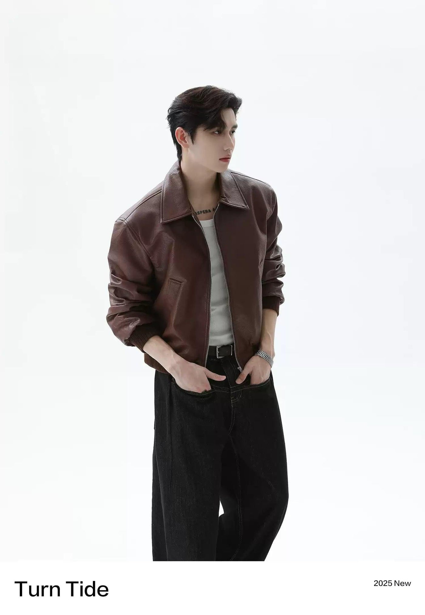 Side Pockets PU Leather Jacket Korean Street Fashion Jacket By Turn Tide Shop Online at OH Vault
