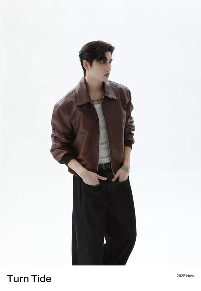 Side Pockets PU Leather Jacket Korean Street Fashion Jacket By Turn Tide Shop Online at OH Vault