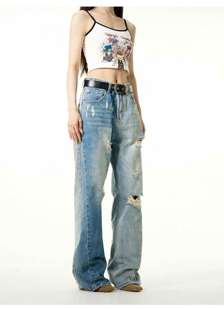 Asymmetric Fade Ripped Jeans Korean Street Fashion Jeans By 77Flight Shop Online at OH Vault