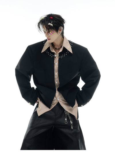 Two Piece Detailed Layer Striped Shirt Korean Street Fashion Shirt By Argue Culture Shop Online at OH Vault