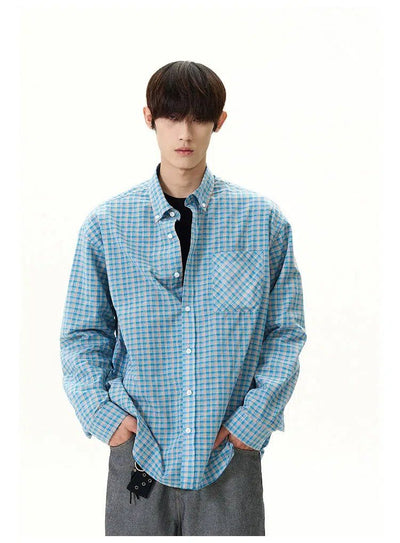 Plaid Long Sleeve Shirt Korean Street Fashion Shirt By A PUEE Shop Online at OH Vault