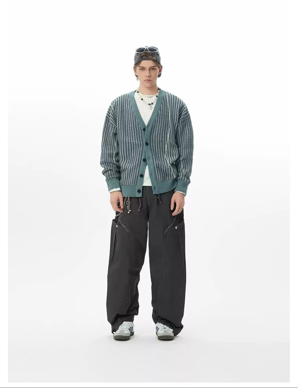 Contrast Pattern Knit Cardigan Korean Street Fashion Cardigan By JHYQ Shop Online at OH Vault