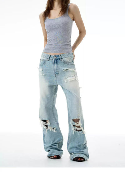 Distressed Lines and Spots Jeans Korean Street Fashion Jeans By 77Flight Shop Online at OH Vault