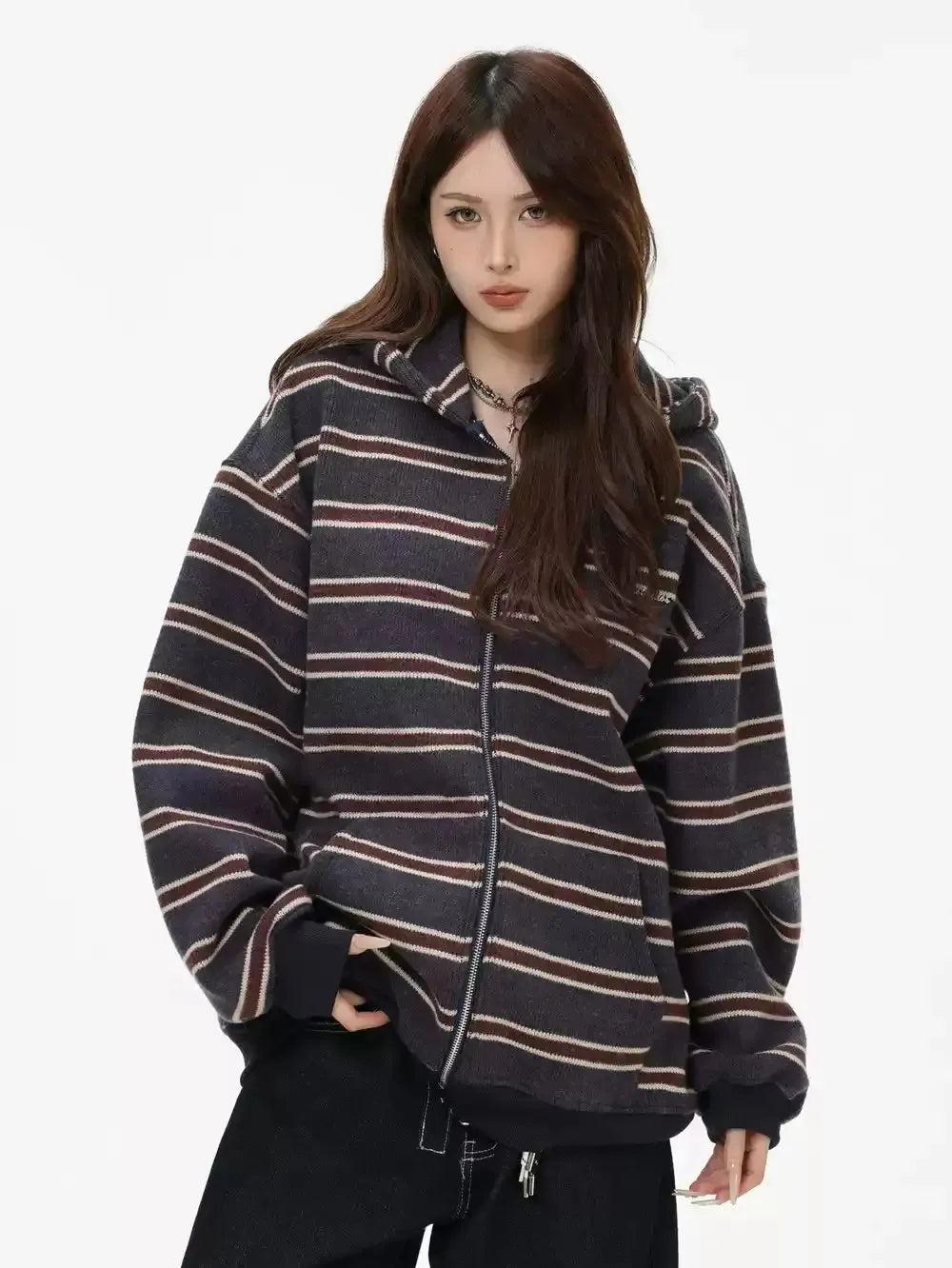 Striped Zipped-Up Jacket Korean Street Fashion Jacket By INS Korea Shop Online at OH Vault