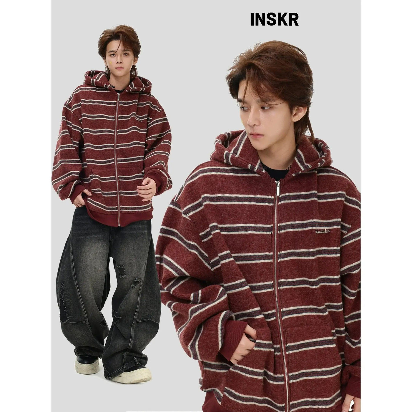 Striped Zipped-Up Jacket Korean Street Fashion Jacket By INS Korea Shop Online at OH Vault
