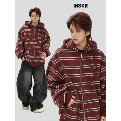 Striped Zipped-Up Jacket Korean Street Fashion Jacket By INS Korea Shop Online at OH Vault
