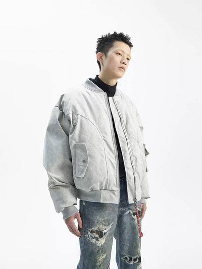 Zippered Multi-Detail Bomber Jacket Korean Street Fashion Jacket By Ash Dark Shop Online at OH Vault