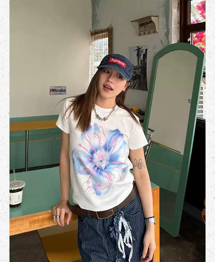 Layered Flower Casual T-Shirt Korean Street Fashion T-Shirt By Made Extreme Shop Online at OH Vault
