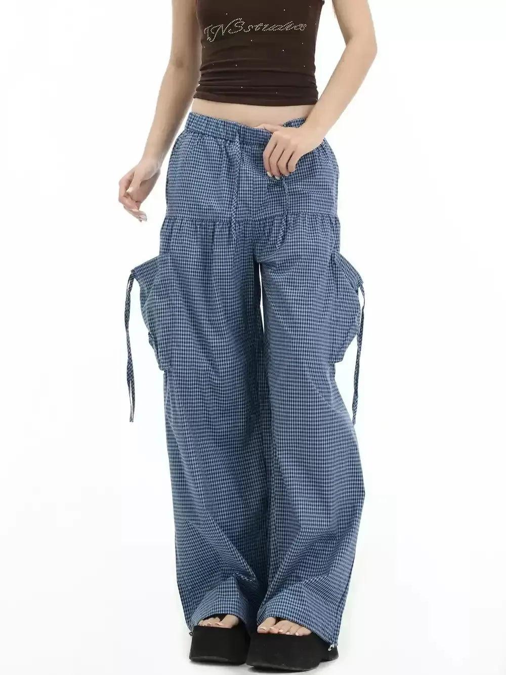 Plaid Strings and Gartered Pants Korean Street Fashion Pants By INS Korea Shop Online at OH Vault