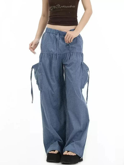 Plaid Strings and Gartered Pants Korean Street Fashion Pants By INS Korea Shop Online at OH Vault