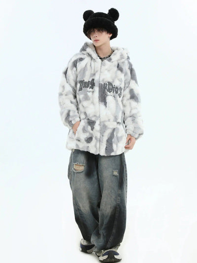 Tie-Dyed Plushy Zip-Up Jacket Korean Street Fashion Jacket By INS Korea Shop Online at OH Vault